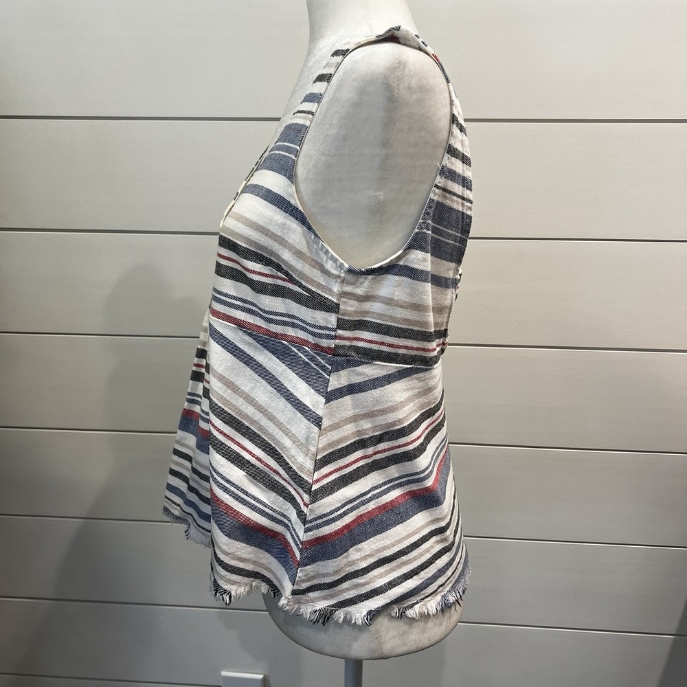 Zara Denim Couture Small Striped Sleeveless Crop Tank Summer Raw Hem V Neck - Picture 4 of 7